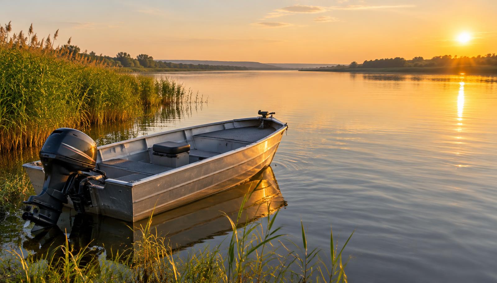 Човен із підвісним мотором на річці